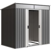 Outsunny 4x6 Metal Shed with Foundation, Lockable Sliding Doors, Garden Shed with 2 Vents for Bike and Tool, Grey Aosom UK