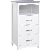 kleankin Badezimmerschrank Badschrank Badkommode mit 3 Schubladen und offenem Fach Badschrank schmal Modern Weiß 40 x 33 x 80 cm Aosom