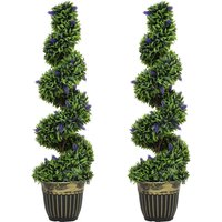 HOMCOM Set of 2 Decorative Artificial Plants, Boxwood Spiral Topiary Tree with Lavender and Pot, Fake Plants for Home Indoor Outdoor Decor, 115cm