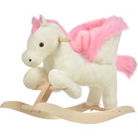 HOMCOM Kinder Schaukelpferd Baby Schaukeltier mit Geräuschen Haltegriffe für 18-36 Monate Plüsch Weiß Rosa 70x28x57 cm Aosom.de