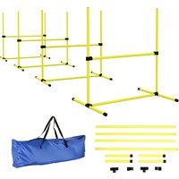 PawHut 4 Pieces Dog Agility Training Equipment, Adjustable Height Jumps Hurdle with Carrying Bag for Outdoor, Yellow