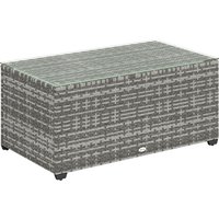 Outsunny 90 x 50cm Glass-Top Rattan Side Table - Light Grey