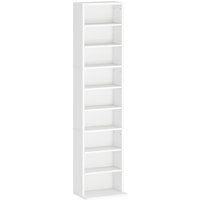 HOMCOM Estante Suportes para CDs e DVDs Estreitos com 9 Compartimentos Prateleiras Ajustáveis 33x24x140 cm Branco Aosom Portugal