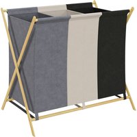HOMCOM Cesto para Roupa Suja Dobrável com 3 Compartimentos Capacidade 129L com Estrutura de Bambu e Sacos Removíveis Multicolor Aosom Portugal