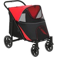 PawHut Pet Stroller with Universal Front Wheels, Shock Absorber, One Click Foldable Dog Cat Carriage with Brakes, Storage Bags, Red | Aosom Ireland