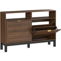 HOMCOM Shoe Cabinet with 2 Flip Drawers, Narrow Shoe Storage Top for Entryway Hallway, Rustic Brown