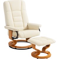 HOMCOM Liegesessel mit Fußstütze, Neigbarer Relaxsessel für Wohnzimmer, drehbarer Holzrahmen, Kunstleder, 76 x 85 x 104 cm creme Aosom