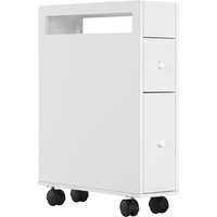 kleankin Badezimmerschrank Nischenschrank mit Rollen, 2 Schubladen & offenem Fach, Badrollwagen, Weiß, 16x49,5x66cm Aosom