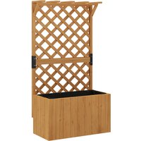 Outsunny Wooden Planter with Trellis, Freestanding Raised Garden Bed with Drainage Holes, Outdoor Planter Box with Liner for Vegetables, Herbs and Flowers, Natural