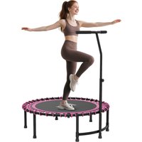 HOMCOM 45" Round Mini Trampoline Rebounder Indoor Outdoor Jumper with Adjustable Handle - Pink