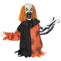 HOMCOM Animated Halloween Face Changing Clown, Animatronic Joker with Cackling Sound, Glowing Eyes, Sound/Touch Activated