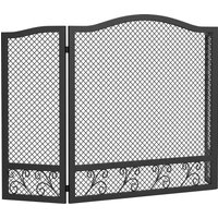 HOMCOM Resguardo Anti-Faíscas para Lareira Dobrável de 3 Painéis em Metal com Design Floral para Casa 107x60 cm Preto Aosom Portugal