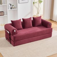 Cozy Compressible Folding Sofa Detachable Metal Frame Soft Modular Sectional Couch Small Apartment x 33W x cm Wine Red Aosom UK