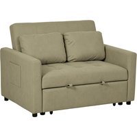 HOMCOM Loveseat Sofa Bed, Convertible Bed Settee with 2 Cushions, Side Pockets for Living Room, Light Brown | Aosom Ireland
