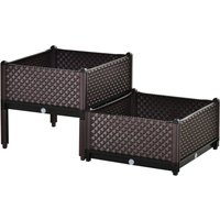 Outsunny Set of 2 Plastic Raised Garden Bed - Planter Box, Flower and Vegetables Planting Container with Self-Watering Design and Drainage Holes for Patio, Balcony | Aosom Ireland