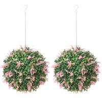 HOMCOM Set of 2 Artificial Plant Topiary Balls, UV-protected Fake Decorative Plants, Pink