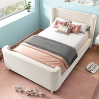 Stylish Upholstered Bed with Sleigh-Shaped Design, Charming Bed Frame for Kids and Teens, 206L x 99W x 76H cm, Beige Aosom UK