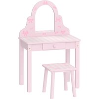 AIYAPLAY Kinder Schminktisch Set 2 in 1 Frisiertisch Schreibtisch mit Hocker abnehmbarem Spiegel Schublade, Make-up Tisch aus Holz Kinderschminktisch für Mädchen 3-6 Jahre Rosa Aosom