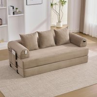 Cozy Compressible Folding Sofa with Detachable Metal Frame, Soft Modular Sectional Couch for Small Apartment, 200L x 94W x 67H cm, Khaki Aosom UK