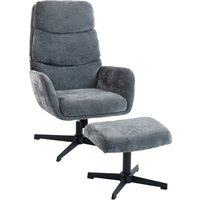 HOMCOM Relaxsessel mit Hocker, Sessel mit hoher Rückenlehne, Loungesessel mit Wippfunktion Leinenoptik Metallsockel, Polstersessel für Wohnzimmer, Schlafzimmer, Grau Aosom