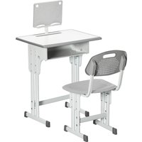 HOMCOM Kids Desk and Chair Set, Height Adjustable Study Table Set with Storage Drawer, Book Stand, Cup Holder, Pen Slot, Grey | Aosom Ireland