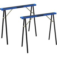 HOMCOM Arbeitsbock 2er Set Klappbock Sägebock 7-fach höhenverstellbar Gerüstbock aus Metall Unterstellbock mit rutschfester Oberfläche, Griff Stützbock bis 350 kg Belastbar Blau Aosom