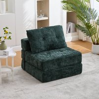 Cozy Convertible Floor Sofa Bed Button Tufted Detailing Chenille Folding Sleeper Couch Living Room x 79W x cm Emerald Aosom UK