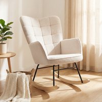HOMCOM Wingback Rocking Chair, Berber Fleece Nursery Glider Rocker, Modern Armchair for Living Room, Beige Aosom UK