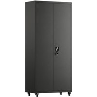 HOMCOM Aktenschrank, Abschließbar Metallschrank mit Rollen, 5 Verstellbaren Ablagen, Aufbewahrungsschrank, Büroschrank mit 2 Türen aus Stahl, 80 x 40 x 180 cm Schwarz Aosom