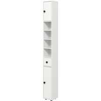 kleankin Badezimmerschrank schmal, Hochschrank Toilettenschrank mit Schublade und 4 offenen Fächern, Badschrank für kleine Räume Badezimmer, Wohnzimmer 20 x 20 x 180 cm Weiß Aosom