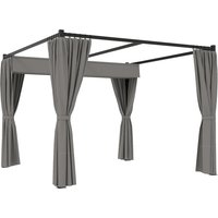 Outsunny 3 x 3(m) Retractable Pergola, Garden Gazebo Shelter with Curtains, for Grill, Patio, Deck, Light Grey