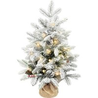 HOMCOM Mini 60cm Weihnachtsbaum mit 35 LED-Lichtern, Schnee-Effekt, Mini-Tischbaum mit Tannenzapfen, Künstlicher Weihnachtsbaum für Weihnachtsdekoration, Weiß Aosom
