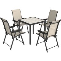 Outsunny 5 Pieces Outdoor Dining Set, Garden Dining Set for 4 with Square Table and Folding Chairs, Brown