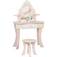 AIYAPLAY Kids Dressing Table, Girls Vanity Set with Mirror and Stool, 7 Play Accessories, Drawer, Desktop Storage, Pink