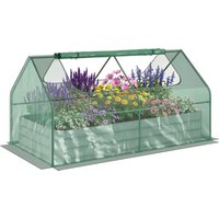 Outsunny Raised Garden Bed w/ Greenhouse, Steel Planter Box w/ Plastic Cover, Roll Up Window for Flowers, Herbs, 185L x 95W x 92H cm, Green Aosom UK