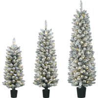 Prelit Snowy Flocked Artificial Christmas Tree Set 3 Slim Xmas Tree PVC Tips 3FT+4FT+5FT