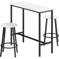 HOMCOM 3 Piece Bar Table and Stool Set for 2 with Stools Steel Frame Footrest for Kitchen Living Room Small Space White Aosom UK