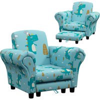 AIYAPLAY 2 Piece Kids Sofa Set with Dinosaur Design, Wooden Frame, for 1.5-3 Years Old, Blue Aosom UK