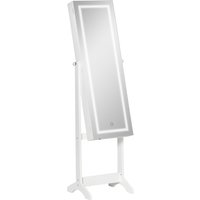 HOMCOM Jewellery Cabinet with LED Light, Lockable Jewellery Organiser with Full-Length Mirror for Bedroom Dressing Room, White | Aosom Ireland