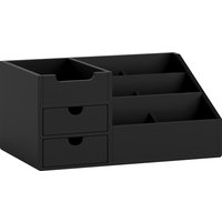 HOMCOM Desk Organiser Holder, Bamboo Multi-Function Storage Caddy with 7 Storage Compartments and 2 Drawers for Home Office Stationary Supplies, Black