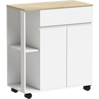 HOMCOM Kitchen Storage Trolley Cart with Cabinet, Drawer and Open Shelves, White