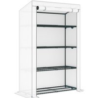 Outsunny 4 Tier Lean-to Mini Greenhouse with Reinforced PE Cover, Portable Small Greenhouse with Roll-Up Door, 110 x 50 x 171cm, Grey