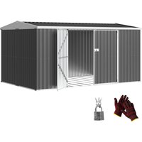 Outsunny 14 x 8 ft Lockable Garden Shed Large Patio Roofed Tool Metal Storage Building Foundation Sheds Box Outdoor Furniture, Grey