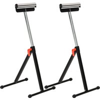 HOMCOM Set of 2 Folding Roller Stand, Material Support Pedestal with Ball Bearing Roller Height Adjustable Portable, Metal Construction, Black