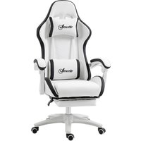 Vinsetto Computer Gaming Chair, PU Leather Desk Chair with Footrest, Swivel Task Chair with 135° Reclining Back and Lumbar Support, PC Chair for Adults, White and Black | Aosom Ireland
