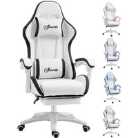 Vinsetto Gaming Chair, Computer Gamer Chair with Reclining High Back, Headrest, Lumbar Support, Footrest, Swivel Wheels, PU Leather, Adjustable Height for Home, White and Black
