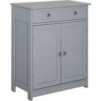 Kleankin Traditional Style Bathroom Storage Cabinet, Free-Standing Unit with 2 Drawers, Cupboard and Adjustable Shelf, 75x60cm, Grey