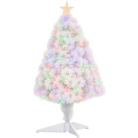 HOMCOM 2.5FT Prelit Artificial Tabletop Christmas Tree with Fibre Optics Holiday Home Xmas Decoration for Table and Desk, White