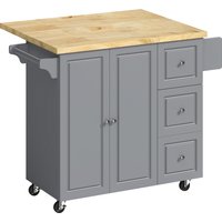 HOMCOM Kitchen Island on Wheels, Rolling Kitchen Storage Trolley with Drop Leaf, Drawers, Towel and Spice Rack, Grey