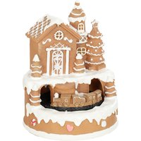 Christmas Gingerbread House Lighted Musical Snow Village Rotating Train LEDs Tunes Battery Operated